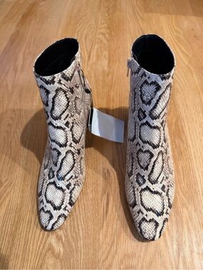 Mango Snakeskin Print Ankle Boots, Pointed Toe Block Heel, Size EU 40